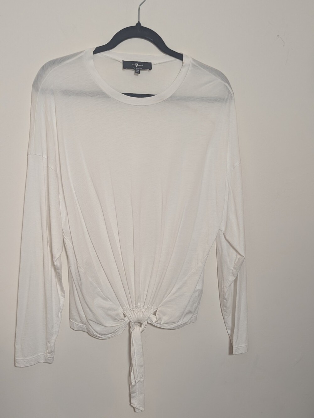 7 For All Mankind White Pima Cotton Tie-Front Long Sleeve Top Size XS